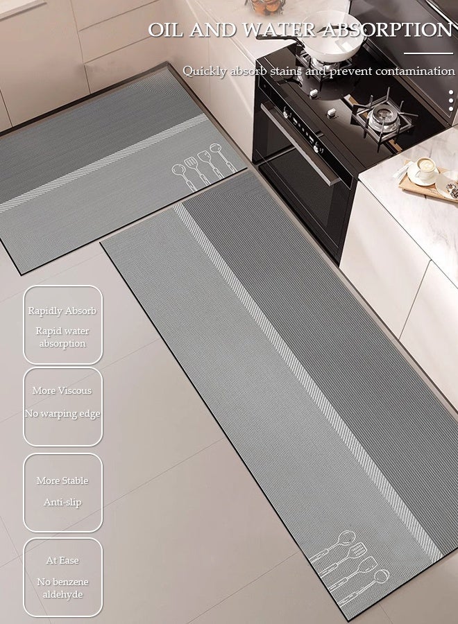 DUNISO Diatom Mud Bath Mat Set Bathroom Kitchen Rug Mat Extra Soft and Absorbent Bath Rugs Non-Slip Quick Drying Floor Bath Tub Mat for Bathroom Floor Tub and Shower 50*80CM+50*160CM - Image 3