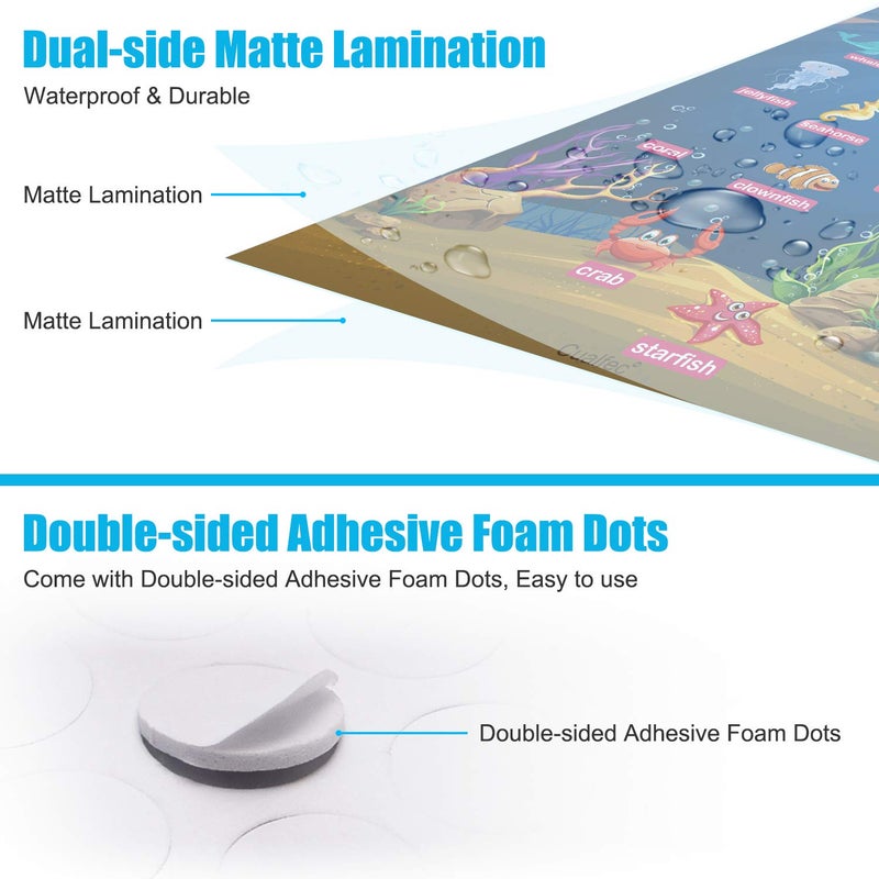 CUALFEC 35 Pcs Laminated Educational Posters for Toddlers & Elementary Kids (Ages 1-10) - A3 Size Water-Resistant Dry Erase Learning Charts Set with Alphabet, Numbers, World Map, Foam Dots Included - Image 5
