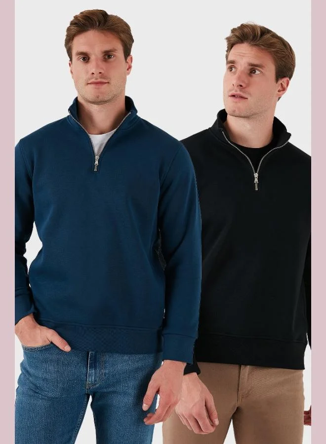 بوراتي بلوزة رجالية قطنية من بوراتي بياقة واقفة مقاس عادي عبوة من قطعتين