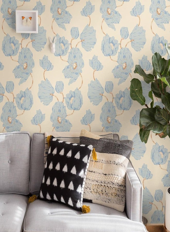 GloryTik Floral Wallpaper Peel and Stick Wallpaper Vintage Floral Contact Paper Lotus Wallpaper Self Adhesive Wallpaper Removable Waterproof Wallpaper for Bedroom Walls Decoration 16.14" X 78.7" - Image 2