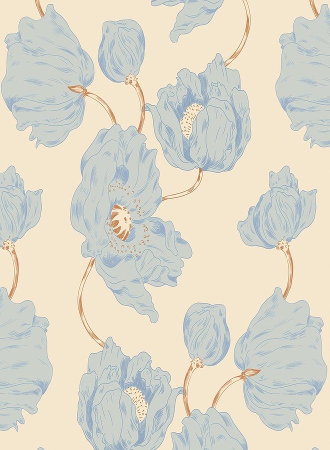 GloryTik Floral Wallpaper Peel and Stick Wallpaper Vintage Floral Contact Paper Lotus Wallpaper Self Adhesive Wallpaper Removable Waterproof Wallpaper for Bedroom Walls Decoration 16.14" X 78.7" - Image 1