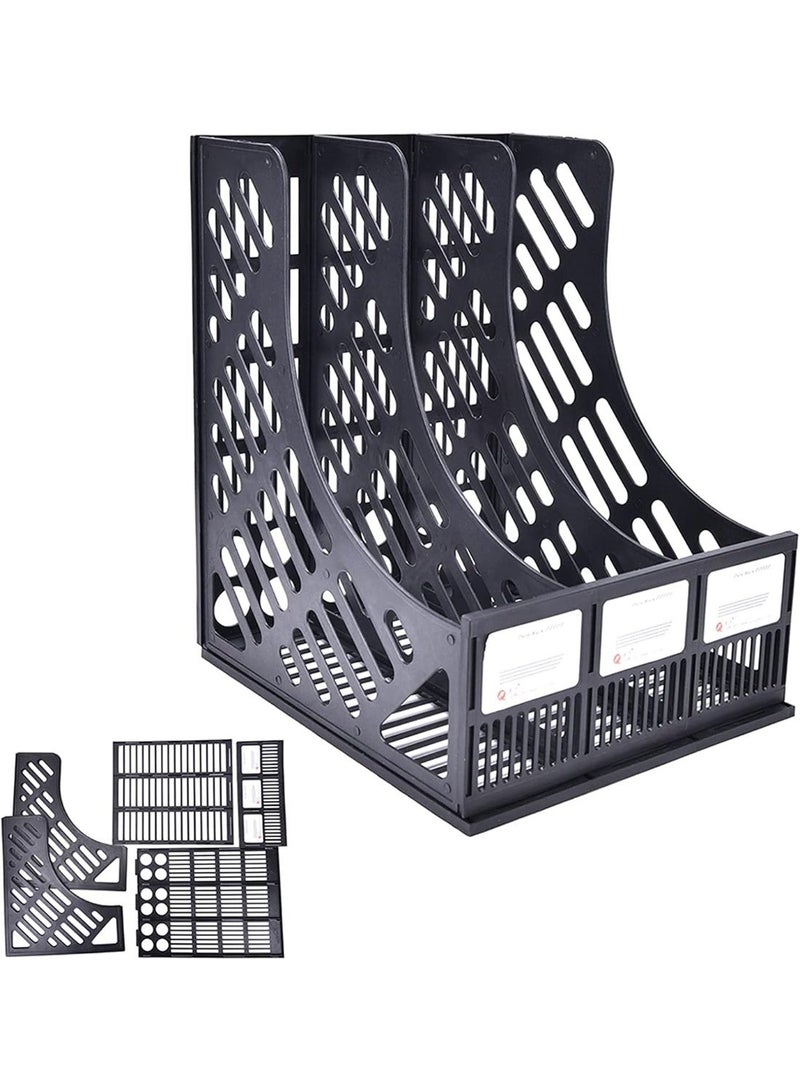 أداك Desktop File Organizer, 3 Compartment Plastic, Magazine, Book and Stationery Holder, Cabinet Document Tray Organizer, Detachable Design, Tiered Shelf, Office Storage (Assorted Color) (3 Compartment) - Image 5