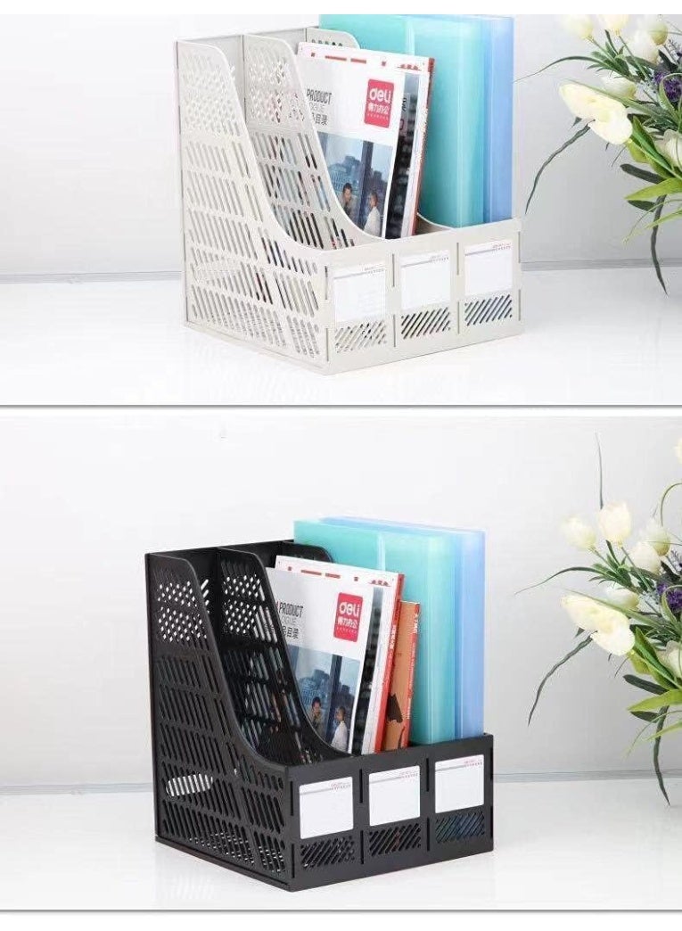 أداك Desktop File Organizer, 3 Compartment Plastic, Magazine, Book and Stationery Holder, Cabinet Document Tray Organizer, Detachable Design, Tiered Shelf, Office Storage (Assorted Color) (3 Compartment) - Image 4