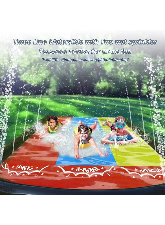 Zarmanuae Triple Lane Lawn Water Slides, for Backyard Games Slip and Slide with 3 Boogie Boards 4.8m Long Triple Land Slip with Double Sprinkler - Image 3
