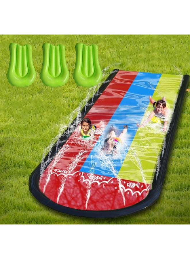 Zarmanuae Triple Lane Lawn Water Slides, for Backyard Games Slip and Slide with 3 Boogie Boards 4.8m Long Triple Land Slip with Double Sprinkler - Image 1