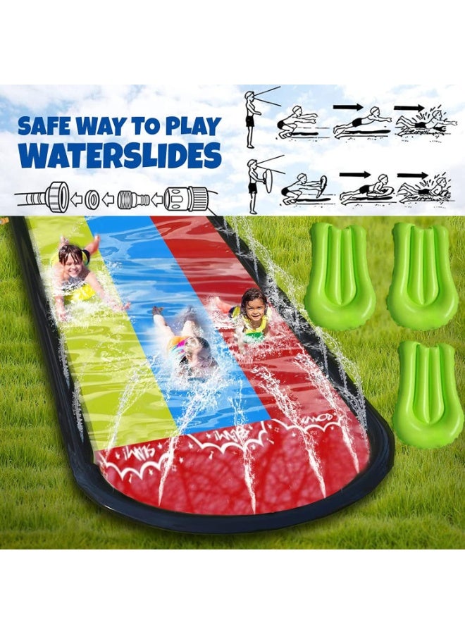 Zarmanuae Triple Lane Lawn Water Slides, for Backyard Games Slip and Slide with 3 Boogie Boards 4.8m Long Triple Land Slip with Double Sprinkler - Image 4