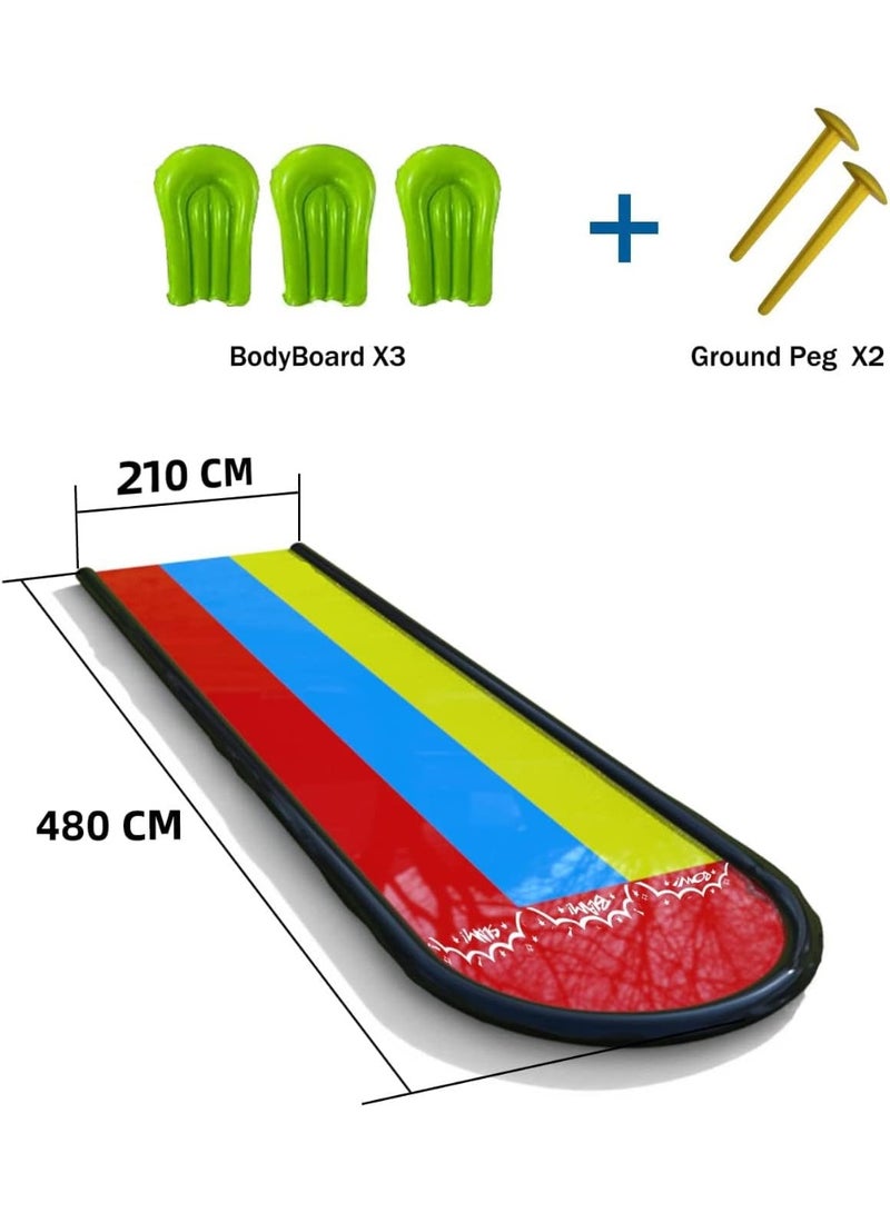 Zarmanuae Triple Lane Lawn Water Slides, for Backyard Games Slip and Slide with 3 Boogie Boards 4.8m Long Triple Land Slip with Double Sprinkler - Image 2