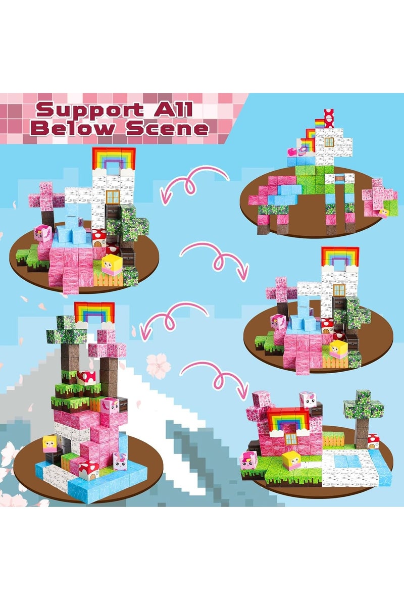 Beauenty Magnetic Blocks, 100 PCS Children's Building Toys, STEM Sensory Toys, Kids Magnet World Set, Themed Gift for Children Ages 3+ (Unicorn Home) - Image 2