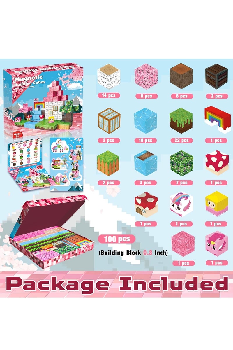 Beauenty Magnetic Blocks, 100 PCS Children's Building Toys, STEM Sensory Toys, Kids Magnet World Set, Themed Gift for Children Ages 3+ (Unicorn Home) - Image 3
