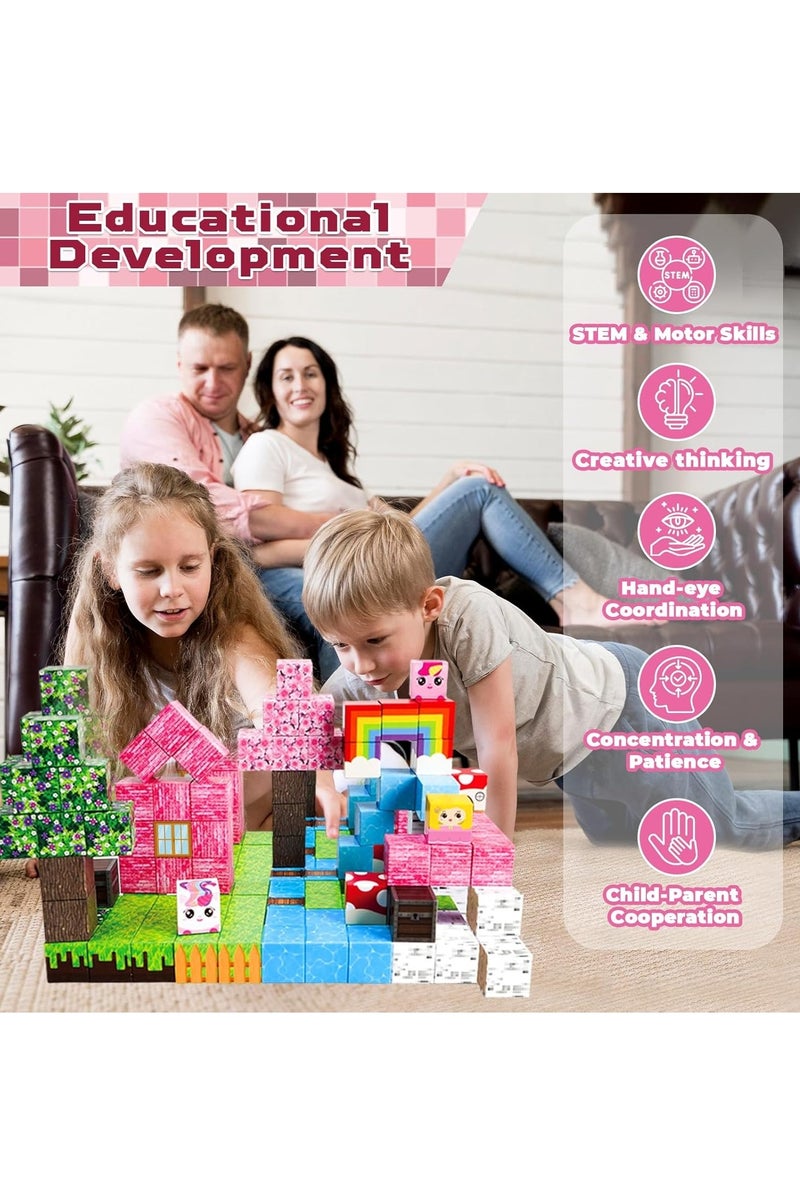 Beauenty Magnetic Blocks, 100 PCS Children's Building Toys, STEM Sensory Toys, Kids Magnet World Set, Themed Gift for Children Ages 3+ (Unicorn Home) - Image 5