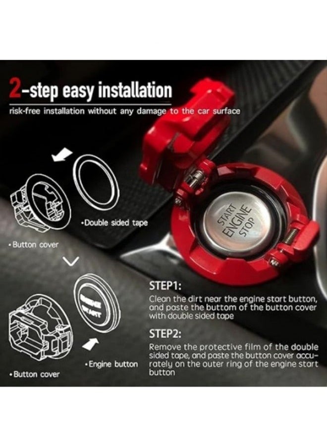 Push Start on Cover Car Engine Start Stop on Cover Protector Motorcycle Key Ignition Switch Cover Cool Car Accessories Interior Decor Red - Image 4
