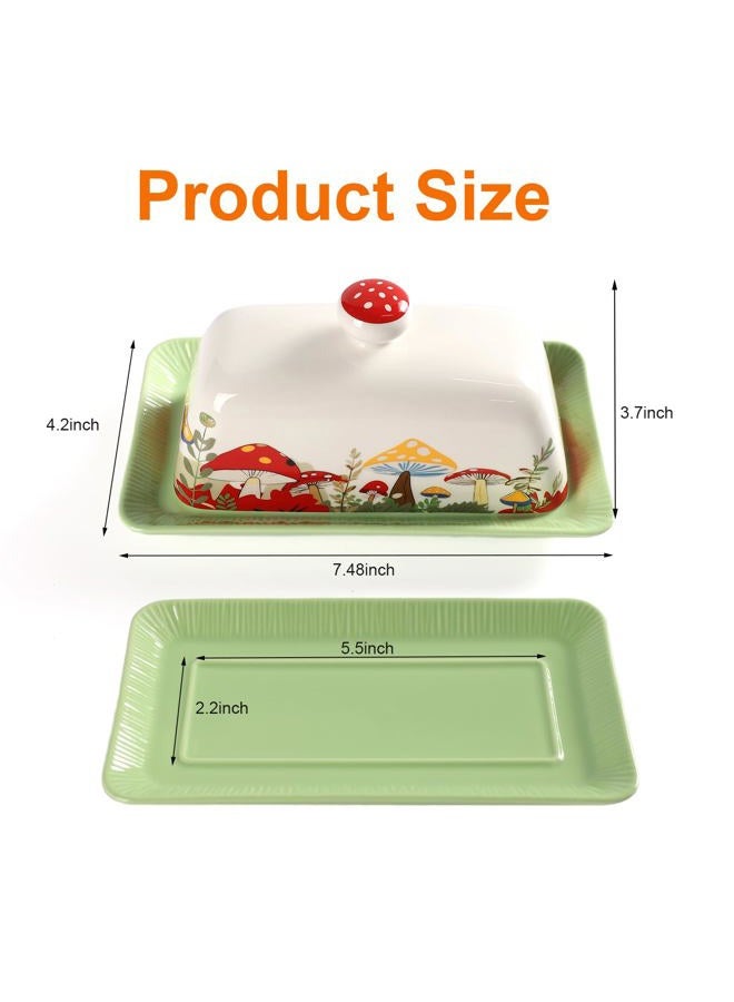 LONTCS Mushroom Butter Dish With Lid for Countertop,Ceramic Butter Container Mushroom Decor,Butter Tray Large Butter Dish Covered for Cute Kitchen Accessories,Accesorios Para Cocina - Image 2