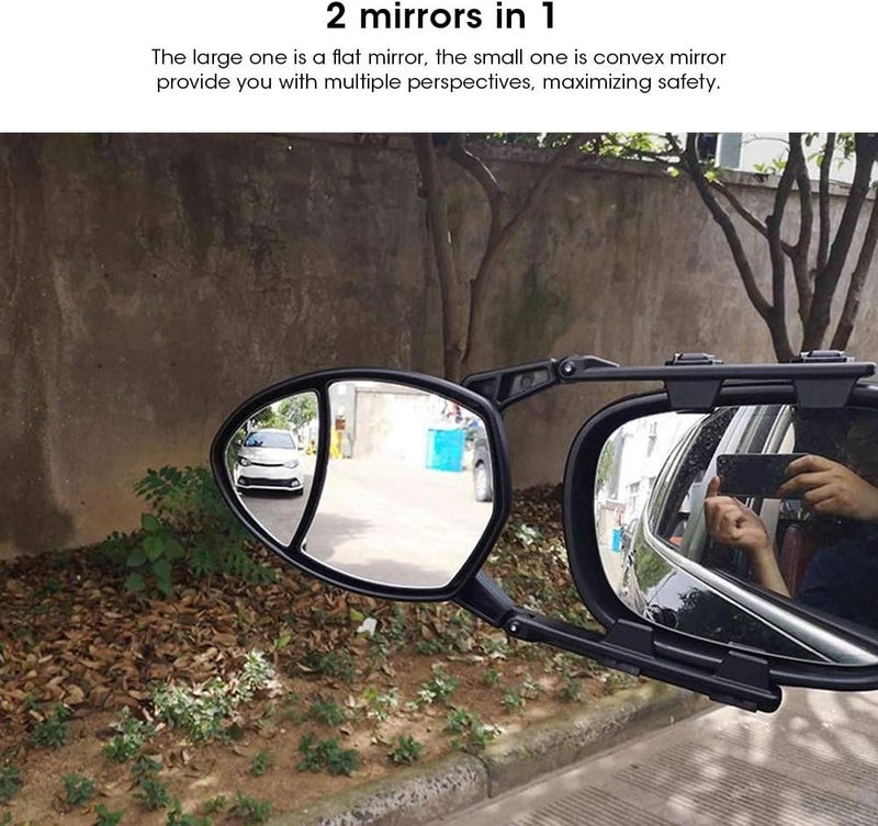 RiToEasysports Towing Mirrors, Adjustable Dual View Clip On Rearview Side Mirror Large Flat Small Convex 7.5x5.5in for Trucks SUVs Drivers Campers Towing Trailers - Image 3