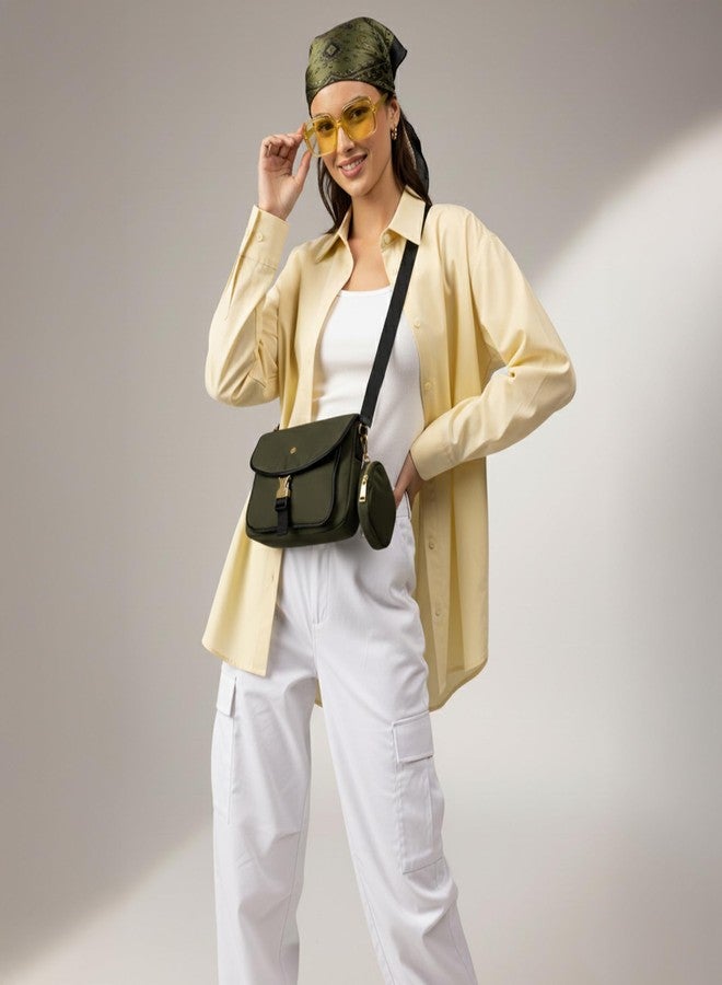 أكسيسورايز حقيبة كتف صغيرة من النايلون باللون الأخضر الزيتوني من أكسسورايز لندن للنساء | مقاومة للماء مع حزام كتف قابل للفصل | حقيبة يد أنيقة للاستخدام اليومي والسفر - Image 2