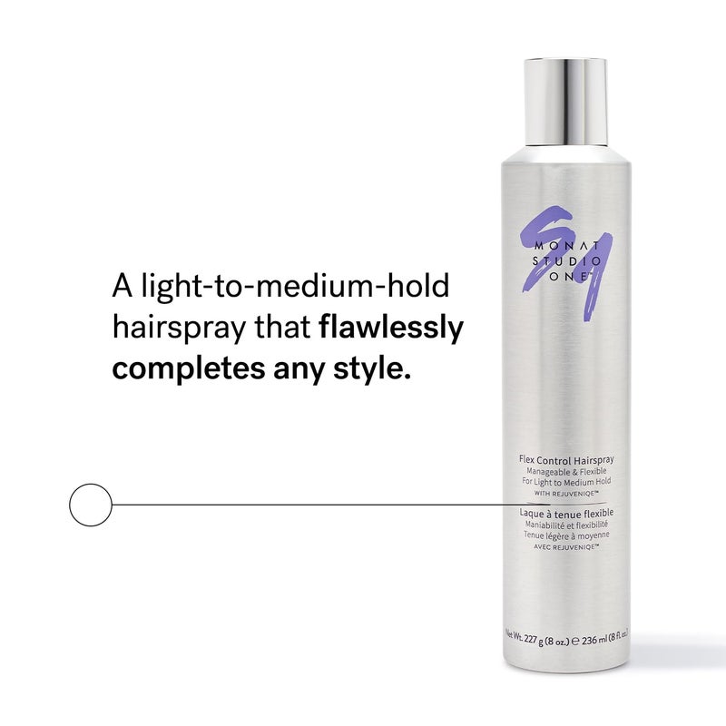 MONAT Studio Oneâ„¢ Flex Control Hairspray â€“ Light to Medium Buildable Hold â€“ Infused with REJUVENIQEÂ® â€“ Can be Used on Colored Hair â€“ Fresh Smelling Scent â€“ Style Memory for Humid Weather - Image 2