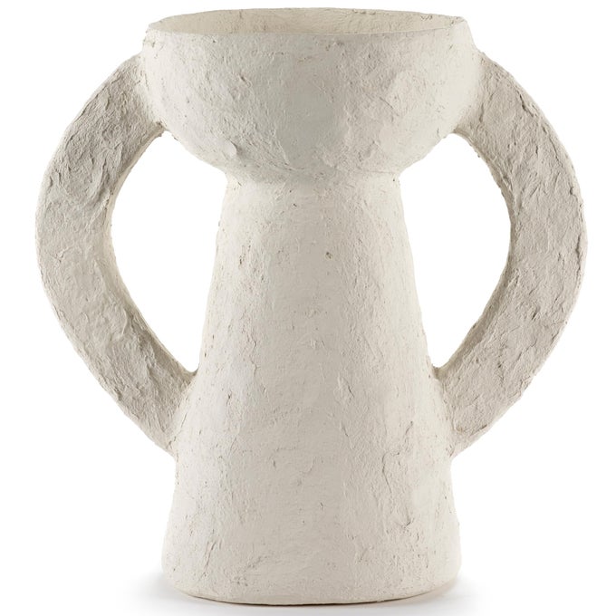DECORATIVE VASE WITH HANDLES EARTH INTERIOR ACCESSORIES BY MARIE MICHIELSSEN WHITE PAPER MACHE HOME DECOR LIVING ROOM ON COFFEE TABLE KITCHEN DECORATIONS ENTRYWAY TABLE DECOR SHELF POT L