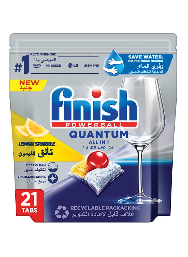 Finish Powerball Quantum All In 1 Dishwasher Lemon Sparkle 21 Tablets Multicolour  - Image 1