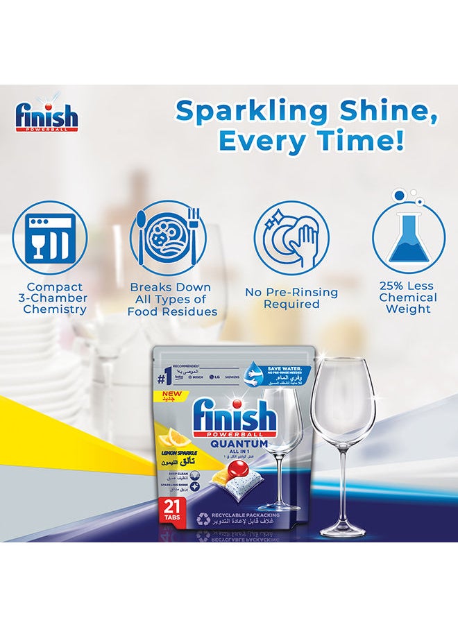Finish Powerball Quantum All In 1 Dishwasher Lemon Sparkle 21 Tablets Multicolour  - Image 5
