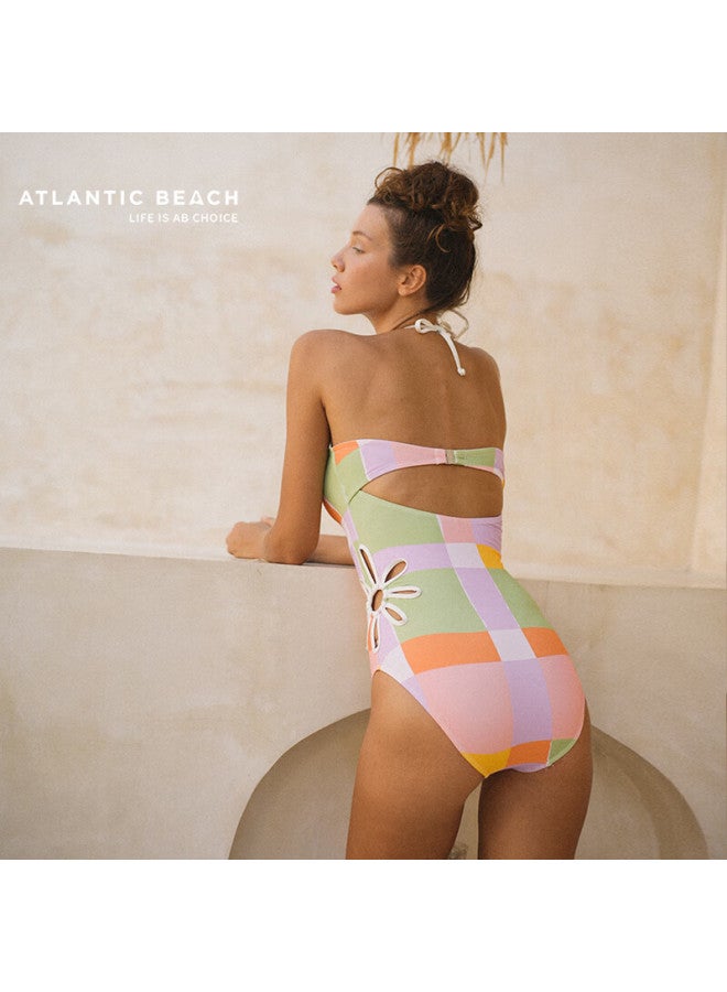 Atlanticbeach 2025 New Popular Beach Vacation Swimsuit For Women, Halter Neck Hollow-out Design, Elegant One-piece Swimwear