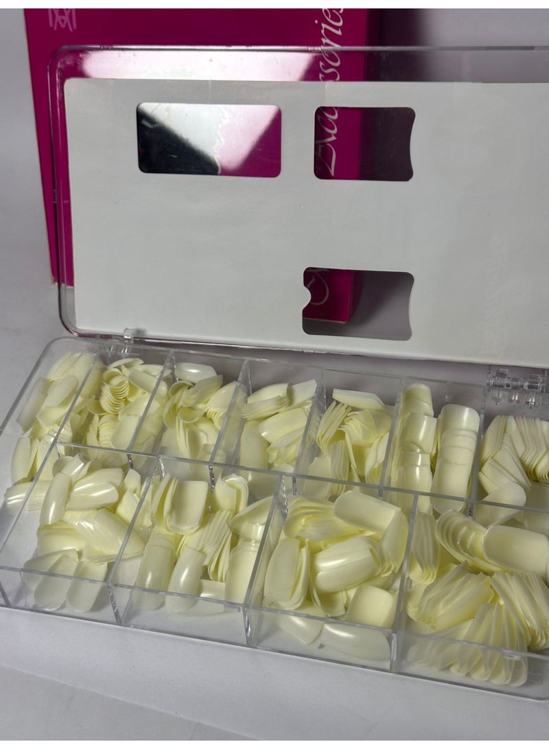 أظافر صناعية بيضاء لاصقة على الطراز الفرنسي، 500 قطعة، مع علبة، أظافر أكريليك - Image 1