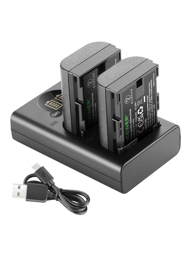 Neewer LP-E6 LP-E6N Battery Charger Rechargeable Batteries Set Compatible with Canon 5D Mark II III IV 80D 70D 60D 6D EOS 5Ds 5D2 5D3 5DSR 5D4 and More (2-Pack 2000mAh, Dual USB and Type-C Input)  - Image 1