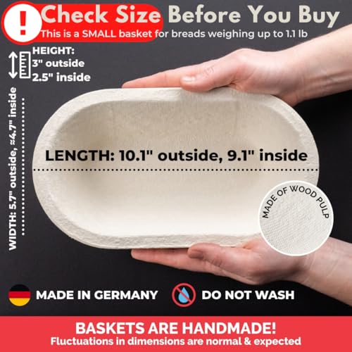 Bulka Small Oval 500g Banneton Bread Proofing Basket Pressed Wood Pulp Brotform - Plane Non-Stick Batard Sourdough Banneton Basket, Made in Germany. - Image 2