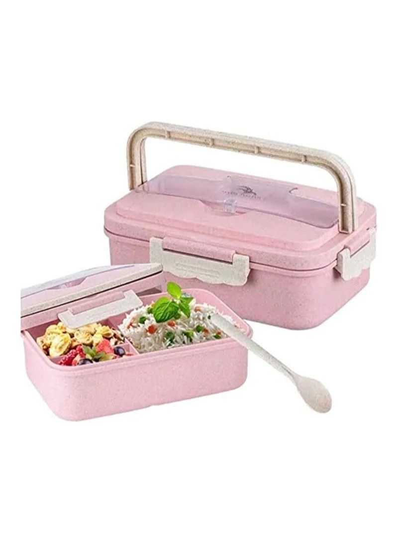 Portable Bento Box 3 Compartments 1000ml Lunch Box For Kids and Adults with Reusable Spoon and Chopsticks, Leakproof Food Container for On the Go Meal, Microwave Safe