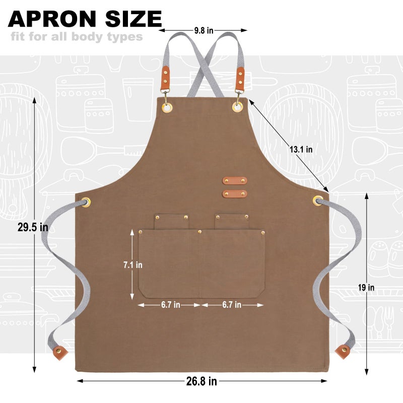 BeLuyi chef apron bib tool apron for man woman cross back straps with 4 pockets for kitchen cooking gardening baking working(brown) - Image 2