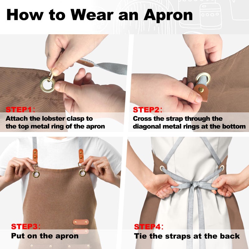 BeLuyi chef apron bib tool apron for man woman cross back straps with 4 pockets for kitchen cooking gardening baking working(brown) - Image 5