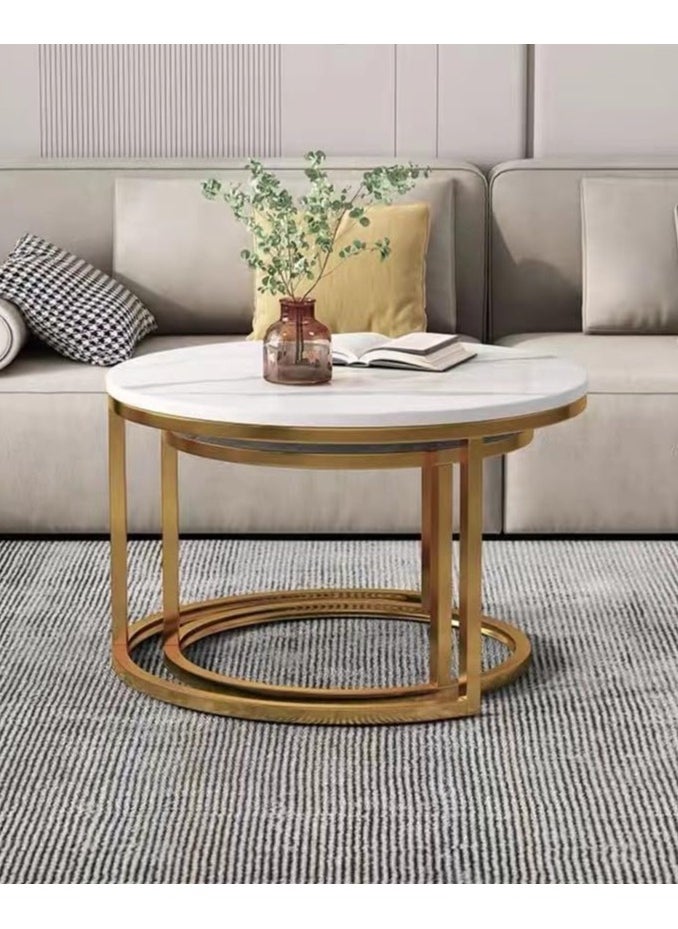 DubaiGallery coffee table Nordic White Round Nesting Table Small Coffee Table, White Natural Tabletop, Suitable for Living Room Office Hotel Furniture  - Image 4