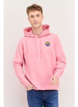 Men Hooded Brand Logo Long Sleeves Sweatshirt, Pink