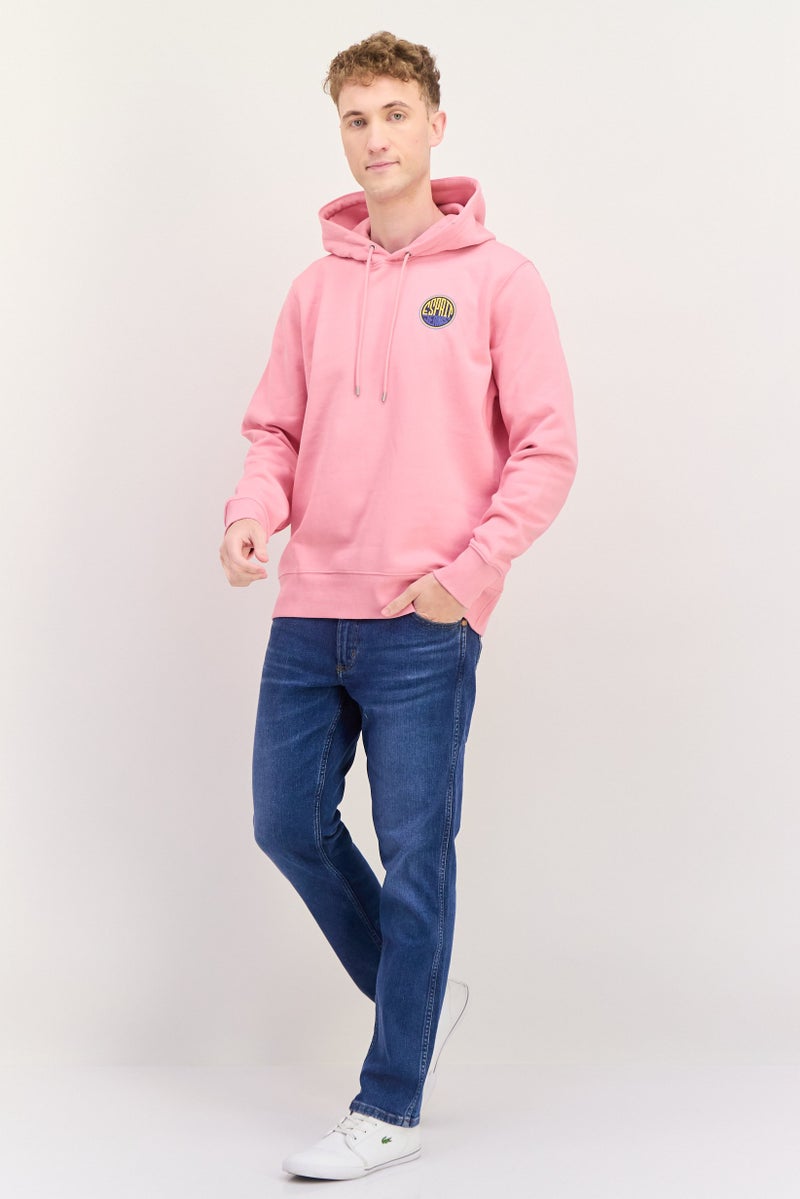 ESPRIT سويت شيرت بقلنسوة للرجال بشعار العلامة التجارية بأكمام طويلة، وردي - Image 4