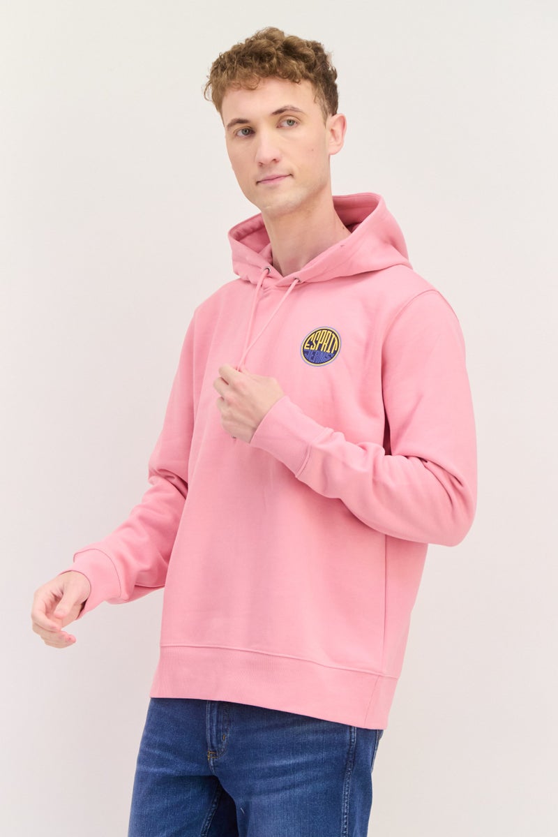 ESPRIT سويت شيرت بقلنسوة للرجال بشعار العلامة التجارية بأكمام طويلة، وردي - Image 2