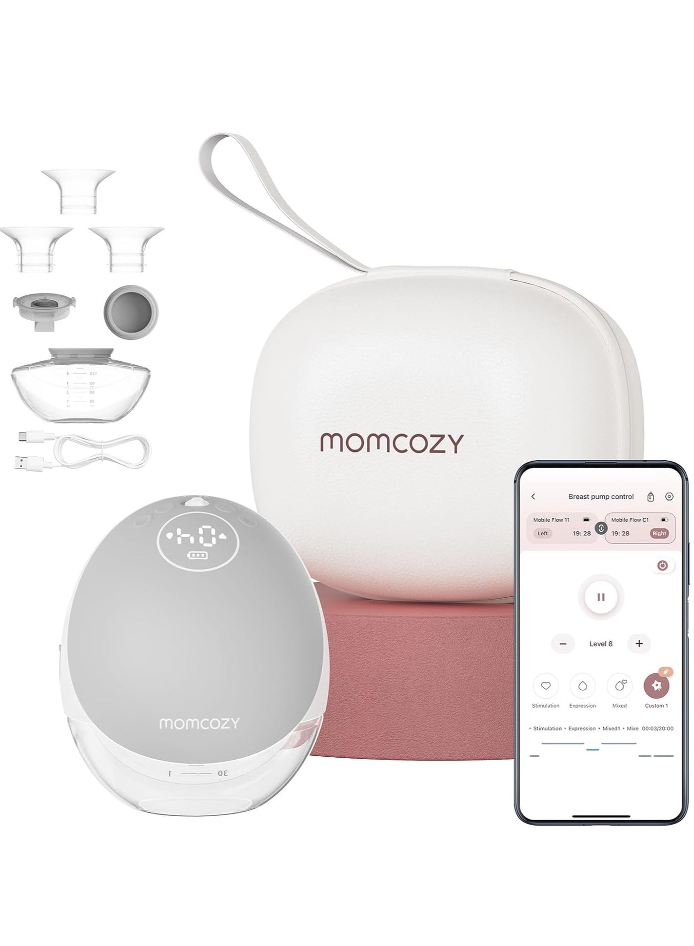 Momcozy M9 Breast Pump Hands-Free Mobile Flow, App Discreet Control with Personalized Multi-Modes and 15 Levels, Independent Breastmilk Storage, Wearable M9 Breast Pump 24mm