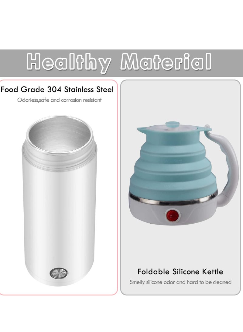 SYOSI Portable Electric Kettle 400ml Travel Tea Kettle with Non stick Coating Double Wall Water Boiler Bottle Insulated Coffee Thermos Mug Fast Boil and Auto Shut Off Hot Water Heater (White) - Image 5