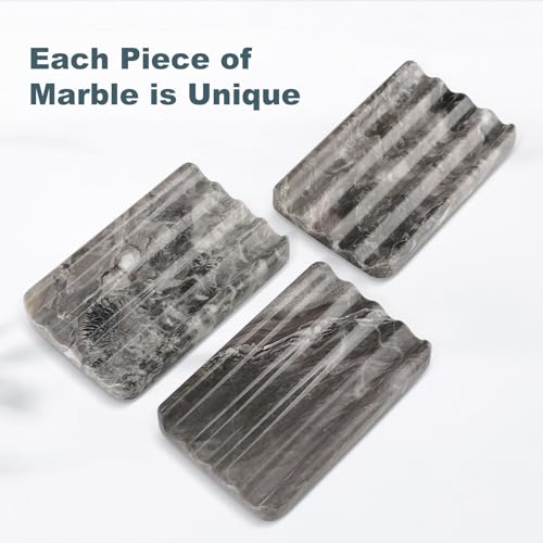 Karibiber Marble Soap Dish, Bar Soap Holder Shower, Brown Soaps Saver with Water Ripple Design, Easy Cleaning Stone Sponge Holder for Kitchen Sink，Bathroom, Executive Natural Stone Soap Tray - Image 3