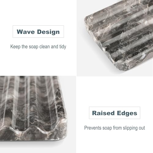 Karibiber Marble Soap Dish, Bar Soap Holder Shower, Brown Soaps Saver with Water Ripple Design, Easy Cleaning Stone Sponge Holder for Kitchen Sink，Bathroom, Executive Natural Stone Soap Tray - Image 2