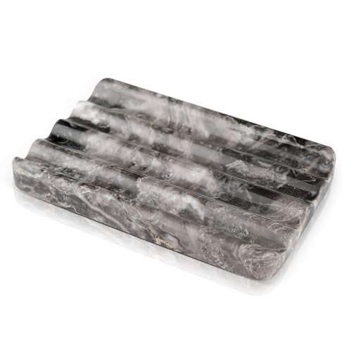Karibiber Marble Soap Dish, Bar Soap Holder Shower, Brown Soaps Saver with Water Ripple Design, Easy Cleaning Stone Sponge Holder for Kitchen Sink，Bathroom, Executive Natural Stone Soap Tray - Image 1