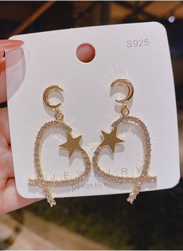UPSCALE - Ladies Beautiful Heart Drop Earrings Rhinestone Studded Luxury Earrings Elegant Fashion Jewelry Gift for Women and Girls - Image 1