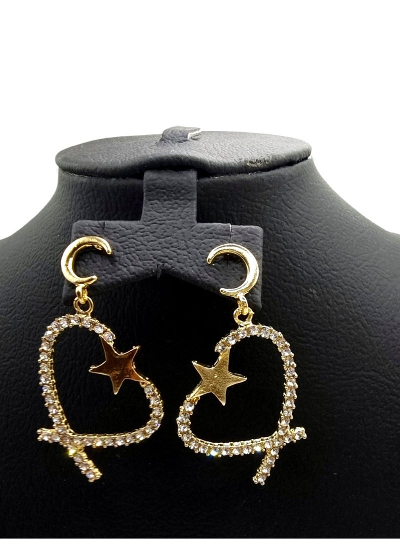 UPSCALE - Ladies Beautiful Heart Drop Earrings Rhinestone Studded Luxury Earrings Elegant Fashion Jewelry Gift for Women and Girls - Image 1