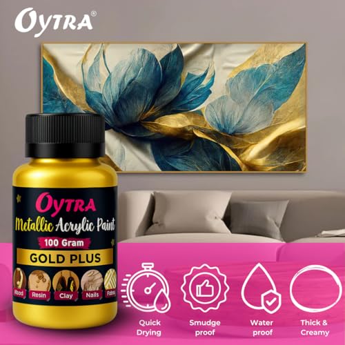 Oytra Metallic Acrylic Paint Color Set 100g for Metal Wood Glass & Canvas Smooth Shimmer for DIY Art Craft Fabric Wall Painting Drawing Car Clay (Gold) - Image 5