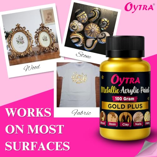 Oytra Metallic Acrylic Paint Color Set 100g for Metal Wood Glass & Canvas Smooth Shimmer for DIY Art Craft Fabric Wall Painting Drawing Car Clay (Gold) - Image 4