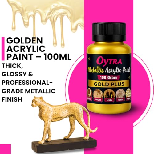 Oytra Metallic Acrylic Paint Color Set 100g for Metal Wood Glass & Canvas Smooth Shimmer for DIY Art Craft Fabric Wall Painting Drawing Car Clay (Gold) - Image 2
