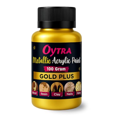 Oytra Metallic Acrylic Paint Color Set 100g for Metal Wood Glass & Canvas Smooth Shimmer for DIY Art Craft Fabric Wall Painting Drawing Car Clay (Gold) - Image 1