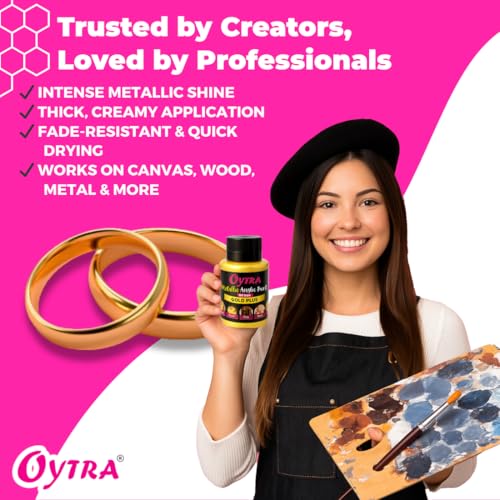 Oytra Metallic Acrylic Paint Color Set 100g for Metal Wood Glass & Canvas Smooth Shimmer for DIY Art Craft Fabric Wall Painting Drawing Car Clay (Gold) - Image 3