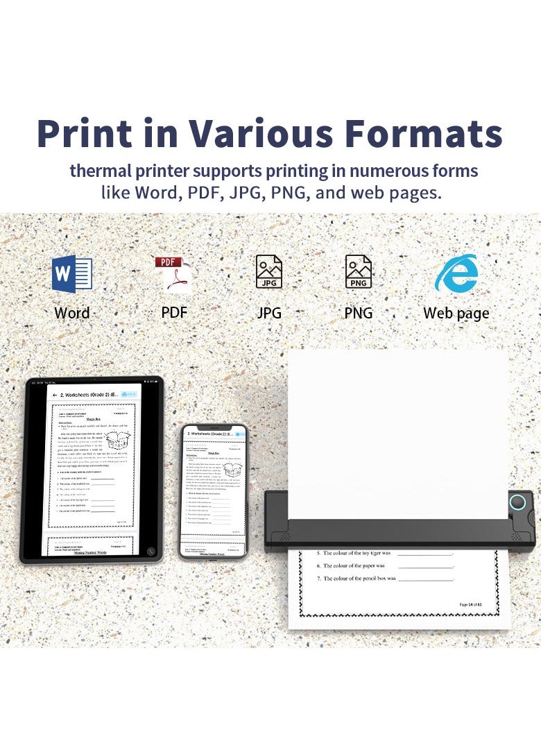 Generic - X8 Portable Thermal Printer, Supports A4 Thermal Paper, 200DPI Inkless Mobile Travel Printers for Car School Office, Mini Bluetooth Printer for Android for iOS Phone - Image 1