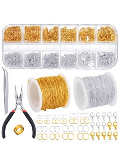 PP OPOUNT 65 Feet Jewelry Chains Necklace Chains 2 Mm Jewelry Making Chains With 960 Pieces Jump Rings 40 Pieces Lobster Clasps Jewelry Making Tools (Gold Silver Total In 65 Feet)  - Image 1