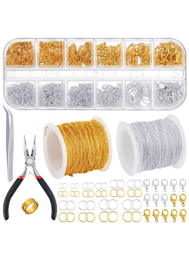 PP OPOUNT - 65 Feet Jewelry Chains Necklace Chains 2 Mm Jewelry Making Chains With 960 Pieces Jump Rings 40 Pieces Lobster Clasps Jewelry Making Tools (Gold Silver Total In 65 Feet) - Image 1