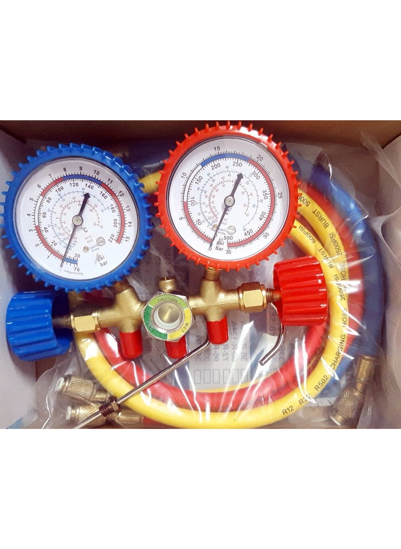 Generic - 3 Way AC Diagnostic Manifold Gauge Set for Freon Charging Fits R22 R12 R-407c R-134a Refrigeration Manifold Gauge Air - Image 1