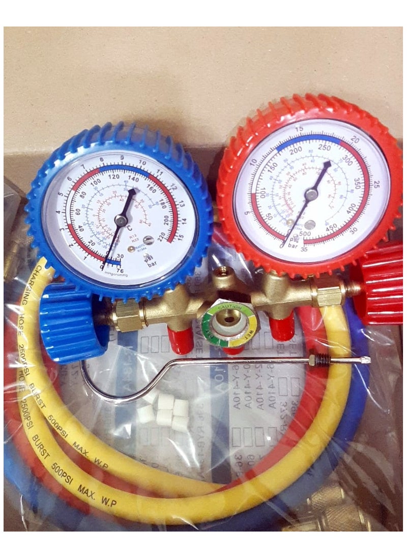 Generic - 3 Way AC Diagnostic Manifold Gauge Set for Freon Charging Fits R22 R12 R-407c R-134a Refrigeration Manifold Gauge Air - Image 1